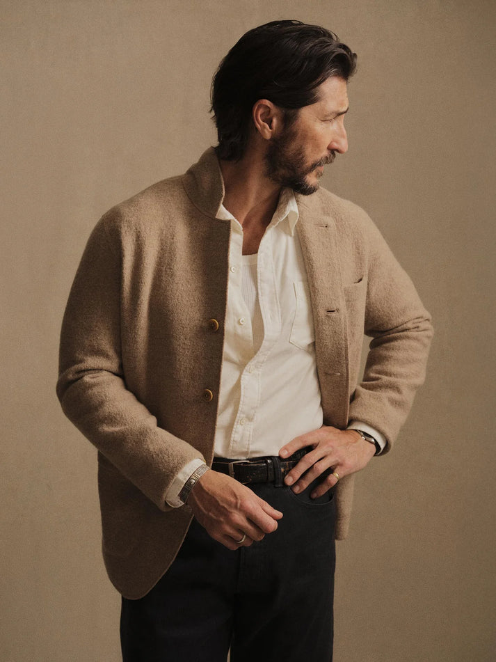BUCK MASON FELTED CHORE COAT IN HEATHER CAMEL
