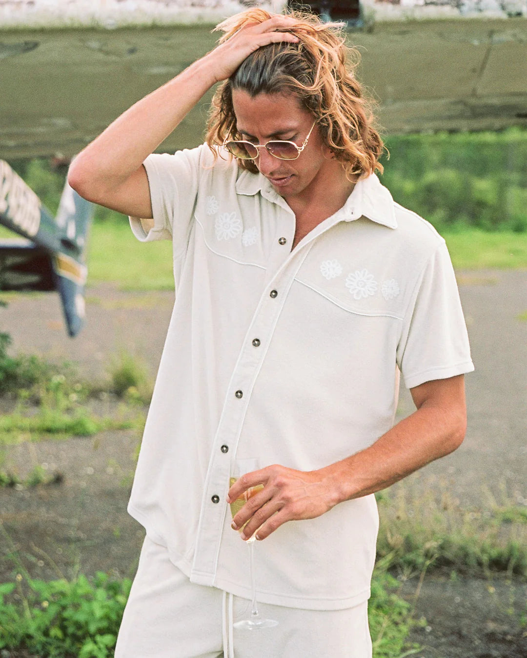 DANDY DEL MAR THE GAUCHO TERRY CLOTH SHIRT IN ALABASTER in ALABASTER — view 4