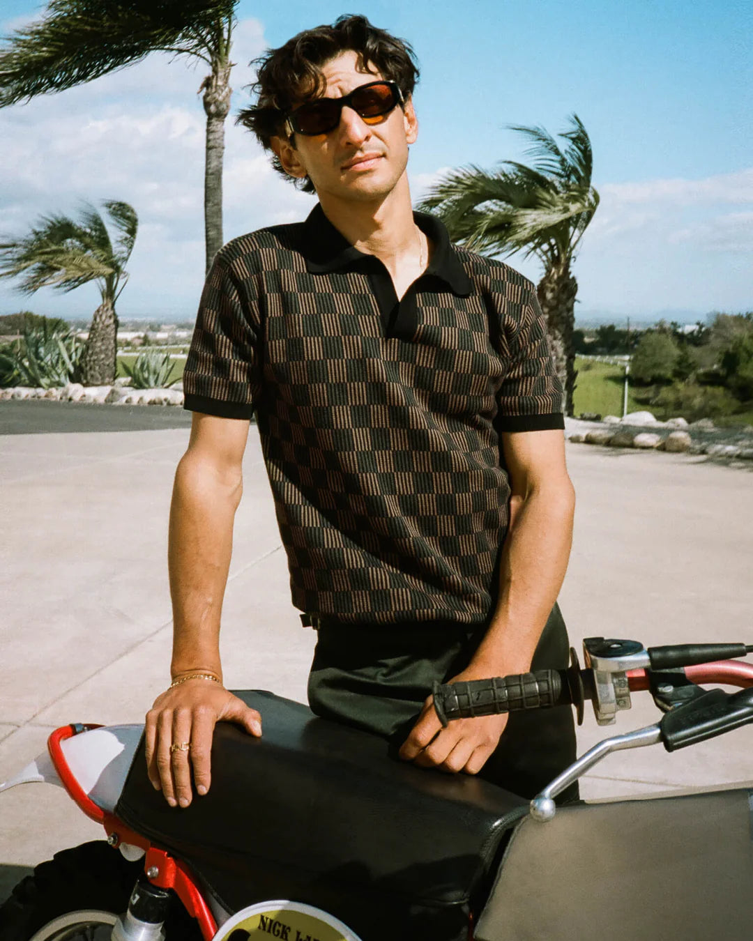 DANDY DEL MAR THE SEBASTIAN KNIT POLO SHIRT IN ONYX in ONYX — view 4
