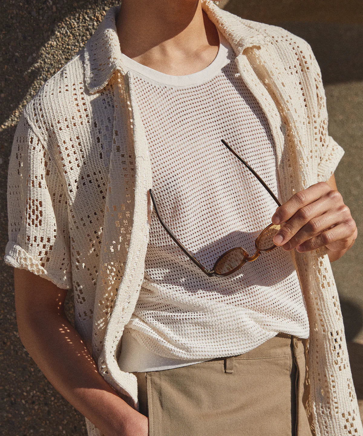TODD SNYDER OPEN-KNIT CABANA POLO IN BISQUE TONAL SQUARE in BISQUE TONAL SQUARE — view 2