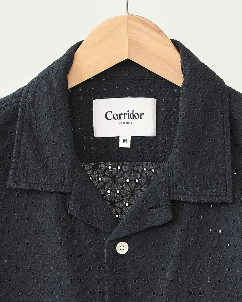 CORRIDOR FLORAL EYELET SS IN BLACK in BLACK — view 3