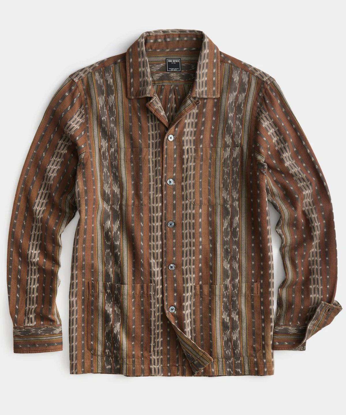 TODD SNYDER JACQUARD LONG SLEEVE GUAYABERA IN RUST in RUST — main product view