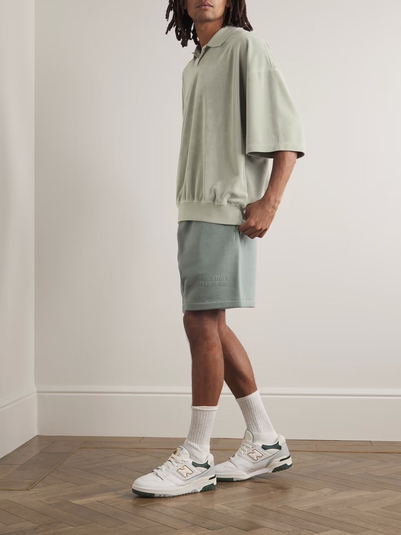 FEAR OF GOD SHORT SLEEVE TERRY POLO IN LIGHT GRAY in LIGHT GRAY — view 2