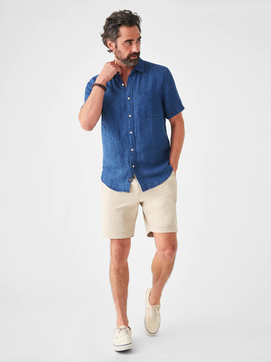 Faherty - FAHERTY SHORT-SLEEVE LINEN LAGUNA SHIRT IN INDIGO BASKETWEAVE - Rent With Thred