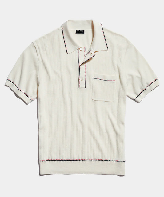 Todd Snyder - TODD SNYDER ITALIAN COTTON SILK TIPPED RIVIERA SWEATER POLO IN IVORY - Rent With Thred