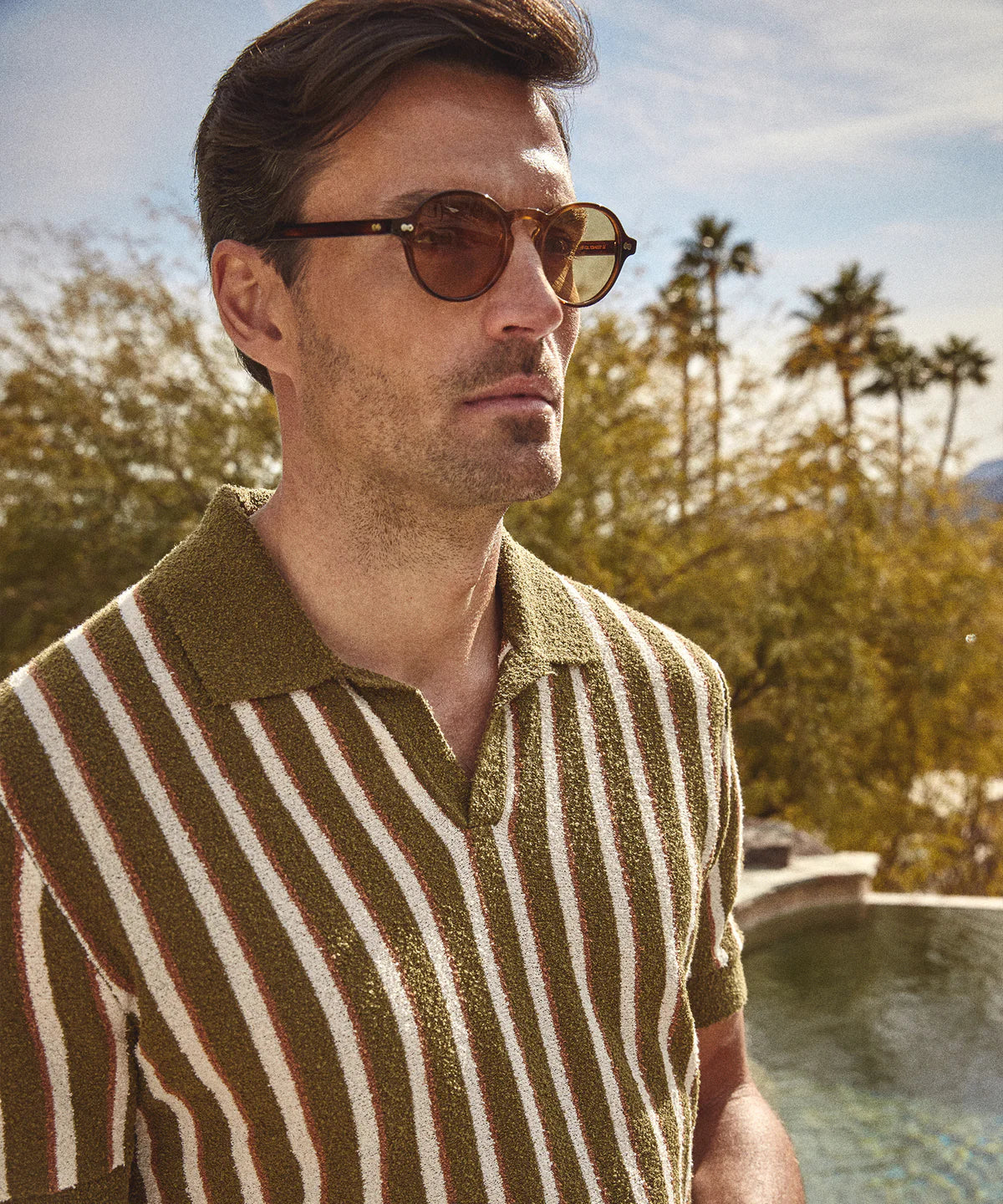 TODD SNYDER STRIPED BOUCLE MONTAUK POLO IN OAK MOSS in OAK MOSS — view 3