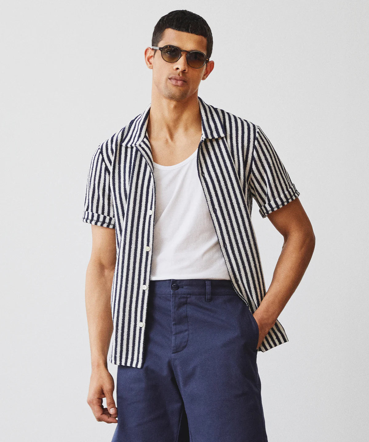 Todd Snyder - TODD SNYDER BOUCLE STRIPE CABANA POLO IN CLASSIC NAVY - Rent With Thred