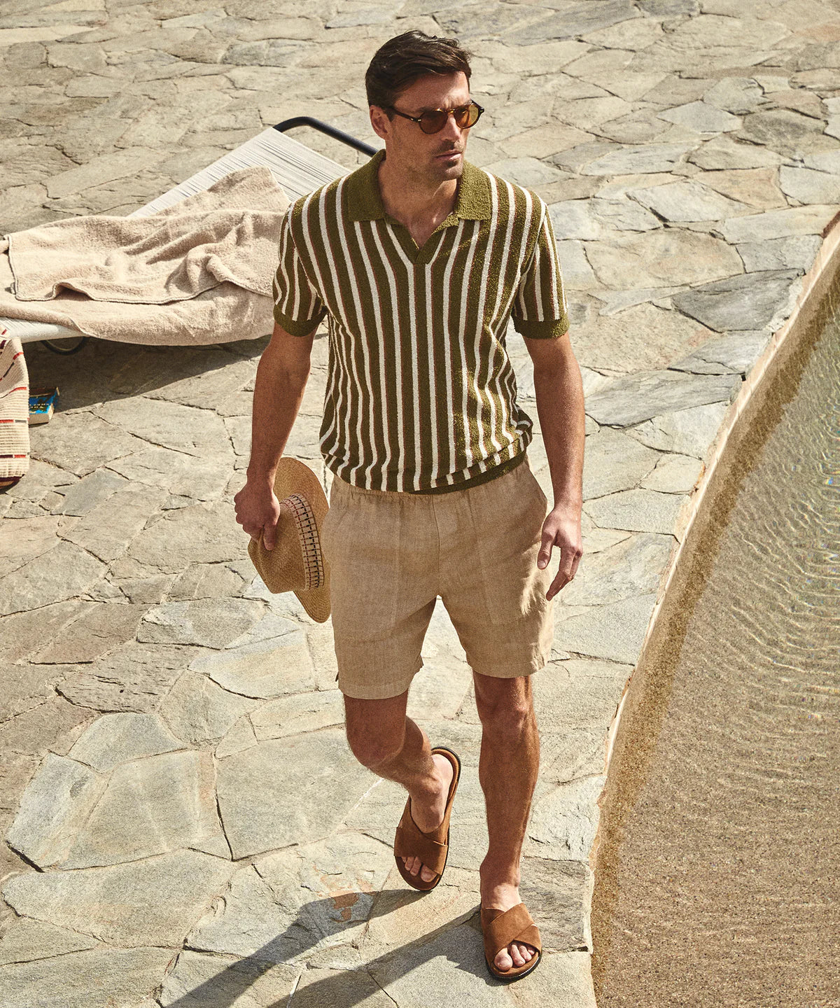 Todd Snyder - TODD SNYDER STRIPED BOUCLE MONTAUK POLO IN OAK MOSS - Rent With Thred
