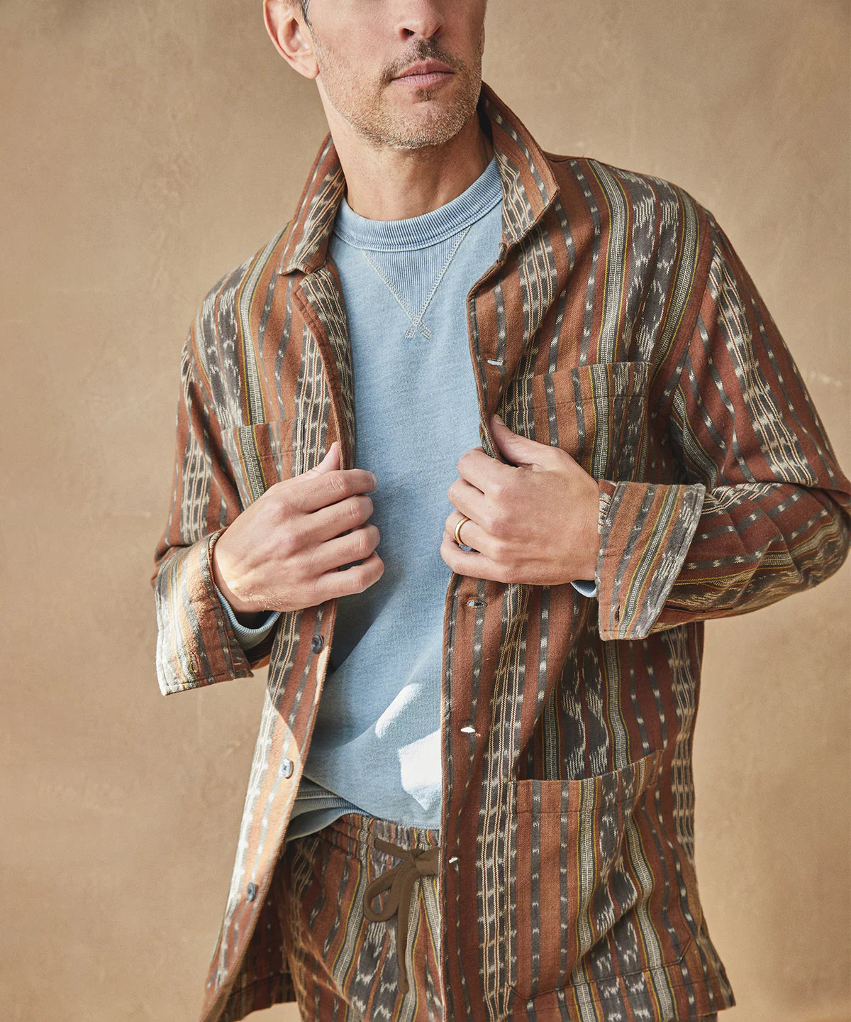 Todd Snyder - TODD SNYDER JACQUARD LONG SLEEVE GUAYABERA IN RUST - Rent With Thred