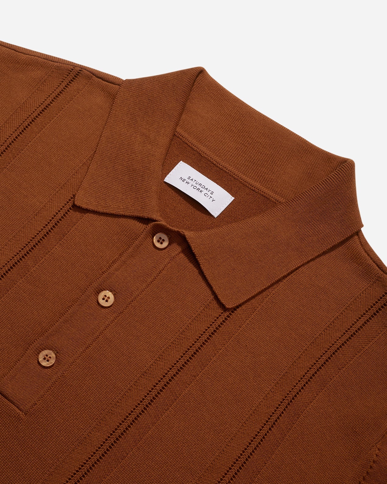 SATURDAYS NYC JAHMAD KNIT POLO IN CARAMEL in CARAMEL — view 3