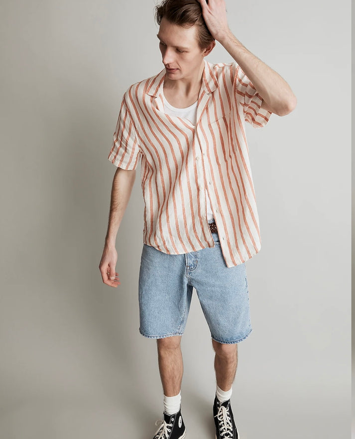 MADEWELL LINEN EASY SHORT-SLEEVE SHIRT IN SWEET DAHLIA
