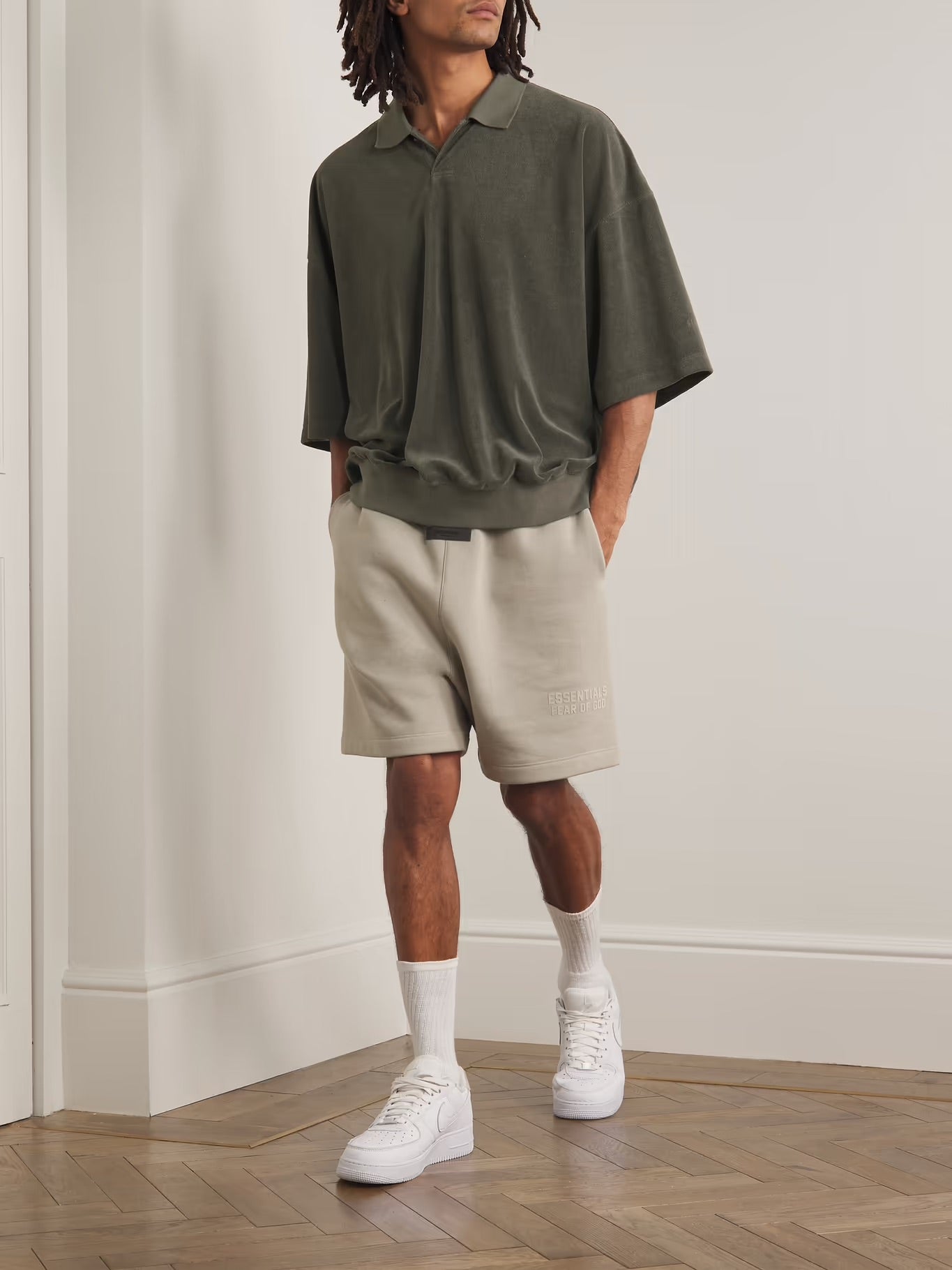 FEAR OF GOD SHORT SLEEVE TERRY POLO IN OFF BLACK in OFF BLACK — view 2