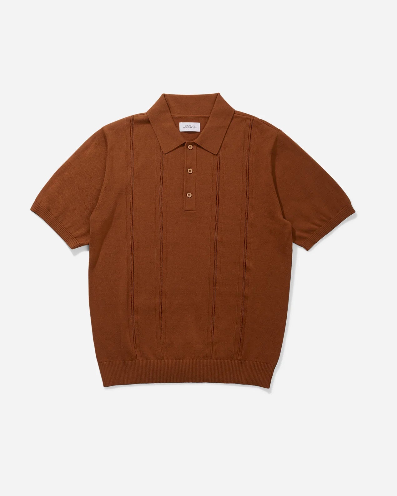 SATURDAYS NYC JAHMAD KNIT POLO IN CARAMEL in CARAMEL — view 2