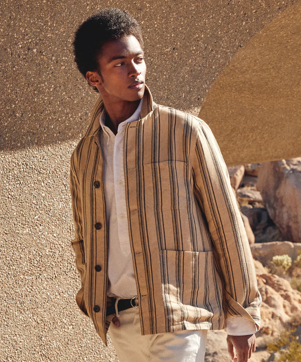 TODD SNYDER ITALIAN LINEN CHORE SHIRT IN STRIPE in STRIPE — view 3