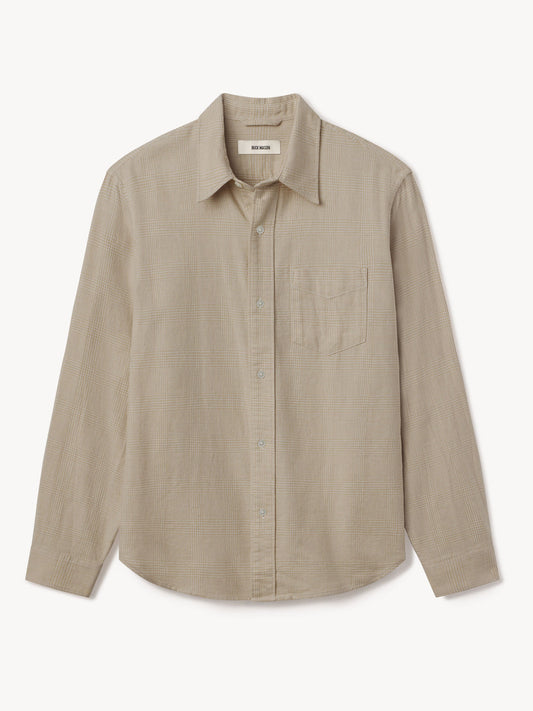 Buck Mason - BUCK MASON PACIFIC TWILL ONE POCKET SHIRT IN HEATHER OAT/SAFARI GLEN PLAID - Rent With Thred