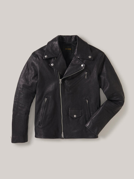 Buck Mason - BUCK MASON BRUISER LEATHER MOTO JACKET IN BLACK - Rent With Thred