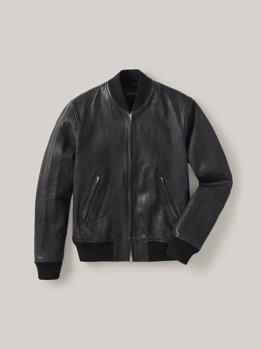 Buck Mason - BUCK MASON BRUISER LEATHER BOMBER JACKET IN BLACK - Rent With Thred