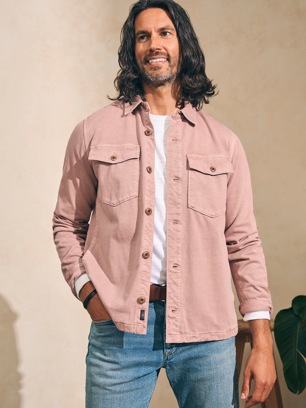 Faherty - FAHERTY JERSEY SHIRT JACKET IN AUTUMN QUARTZ - Rent With Thred