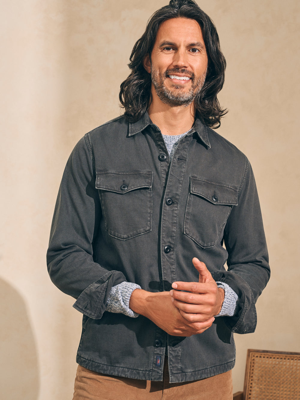 Faherty - FAHERTY JERSEY SHIRT JACKET IN FADED CHARCOAL - Rent With Thred