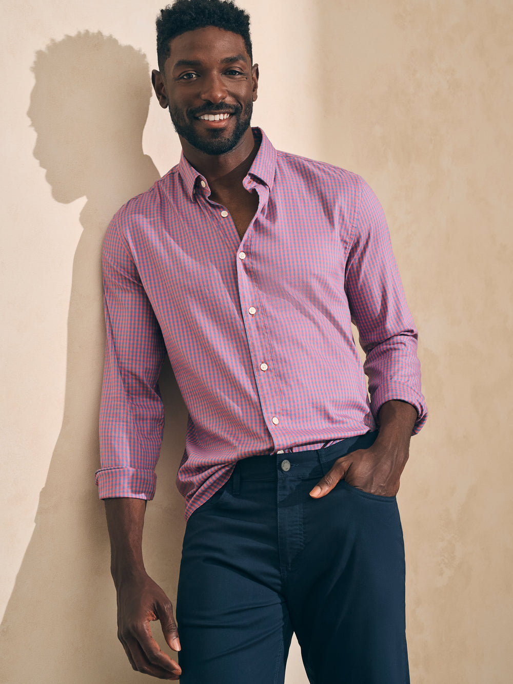 Faherty - FAHERTY THE MOVEMENT SHIRT IN BLUE ROSE GINGHAM - Rent With Thred