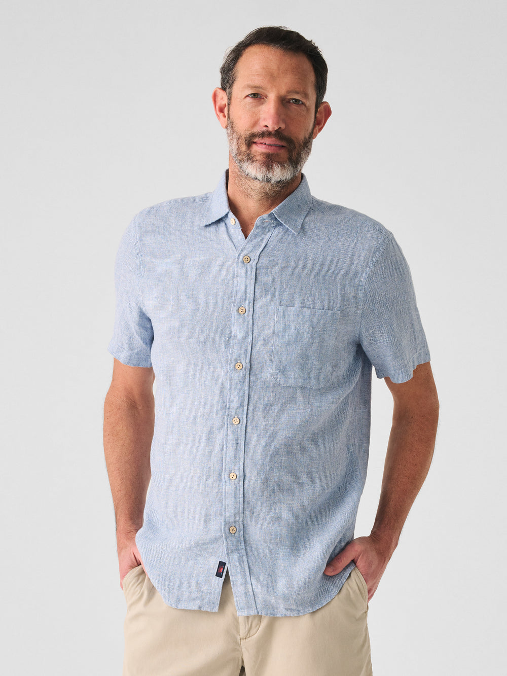 Faherty - FAHERTY SHORT-SLEEVE LINEN LAGUNA SHIRT IN BLUE BASKETWEAVE - Rent With Thred