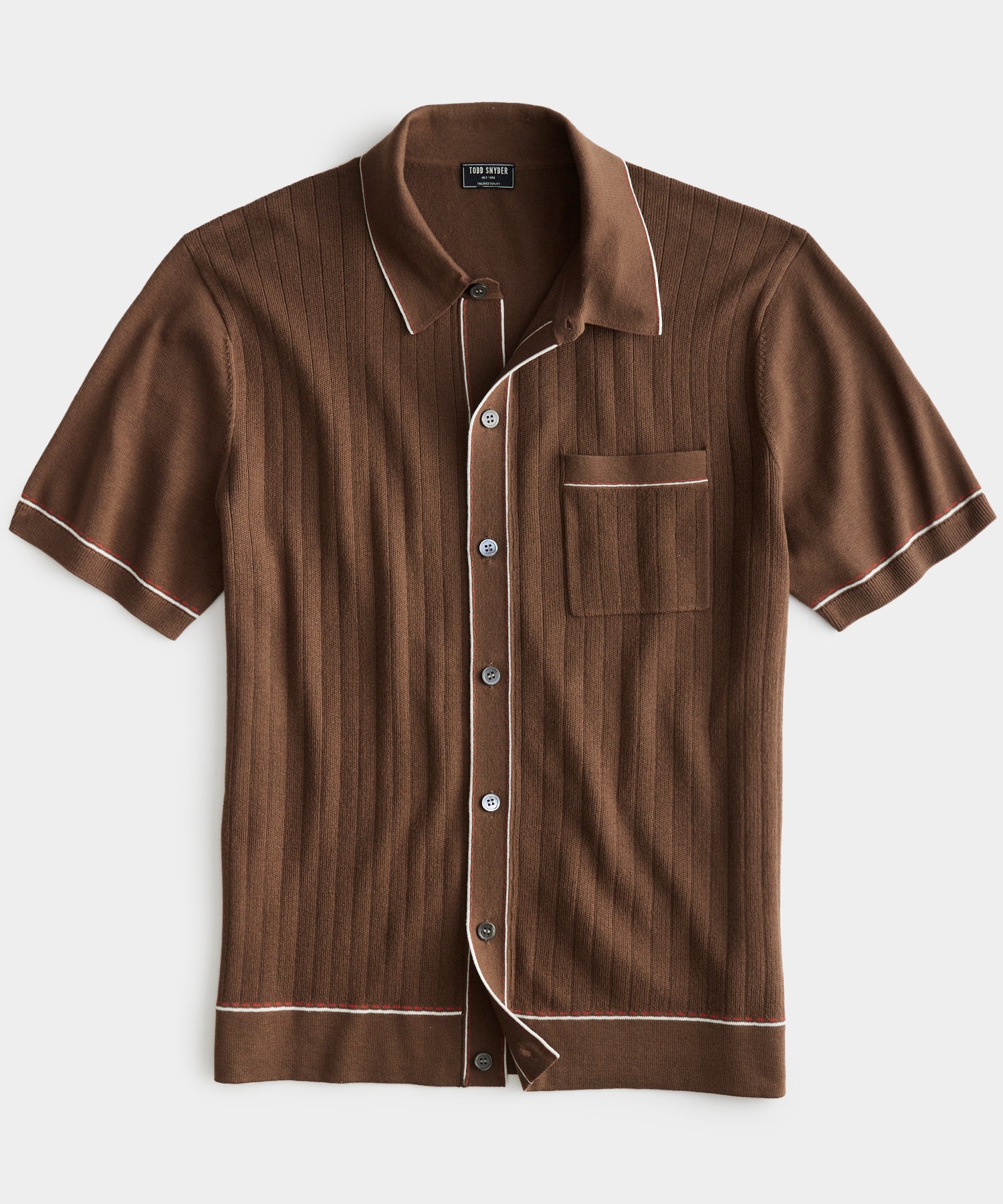 Todd Snyder - TODD SNYDER COTTON SILK SHORT SLEEVE FULL PLACKET RIVIERA POLO IN SADDLE BROWN - Rent With Thred