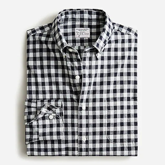 J. Crew - J CREW SECRET WASH ORGANIC COTTON POPLIN SHIRT IN GINGHAM NAVY - Rent With Thred