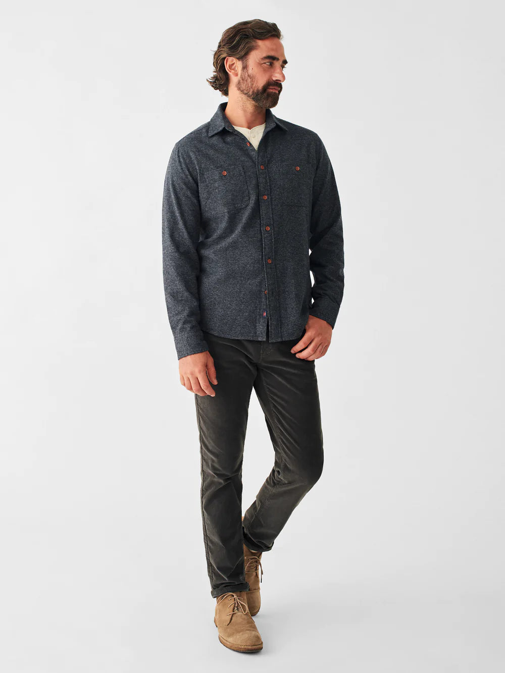 Faherty - FAHERTY BRUSHED ALPINE FLANNEL IN WASHED BLACK - Rent With Thred