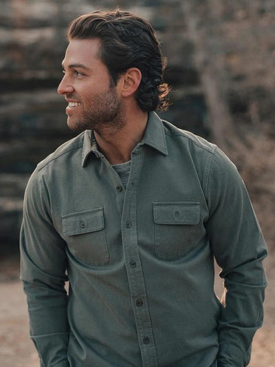 The Normal Brand - THE NORMAL BRAND SHOOTER FOUR-WAY STRETCH BUTTON UP SHIRT IN GREEN - Rent With Thred
