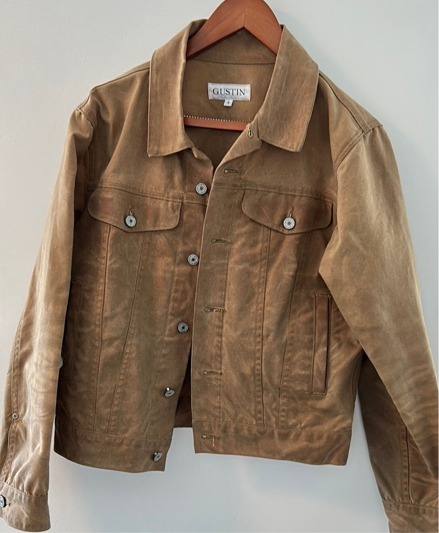 Gustin - VINTAGE GUSTIN TRUCKER JACKET IN WAXED BROWN - Rent With Thred