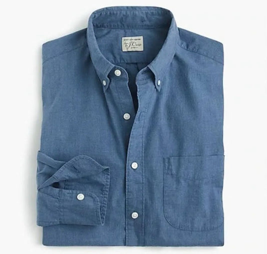 J. Crew - J CREW SECRET WASH ORGANIC COTTON POPLIN SHIRT IN WORKWEAR BLUE - Rent With Thred